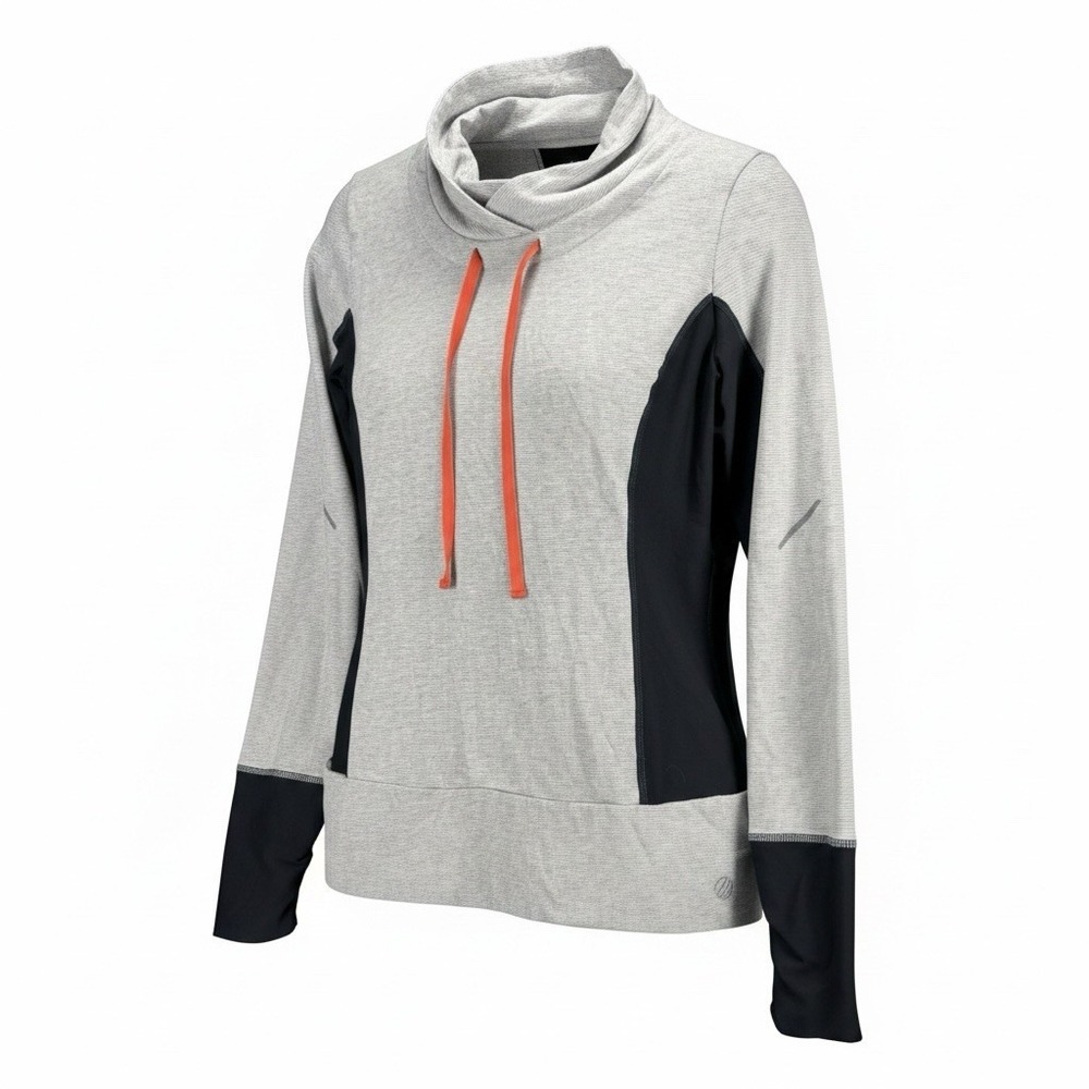 MPG Athletic Cowl Neck Medium Grey Black Coral Pullover Activewear